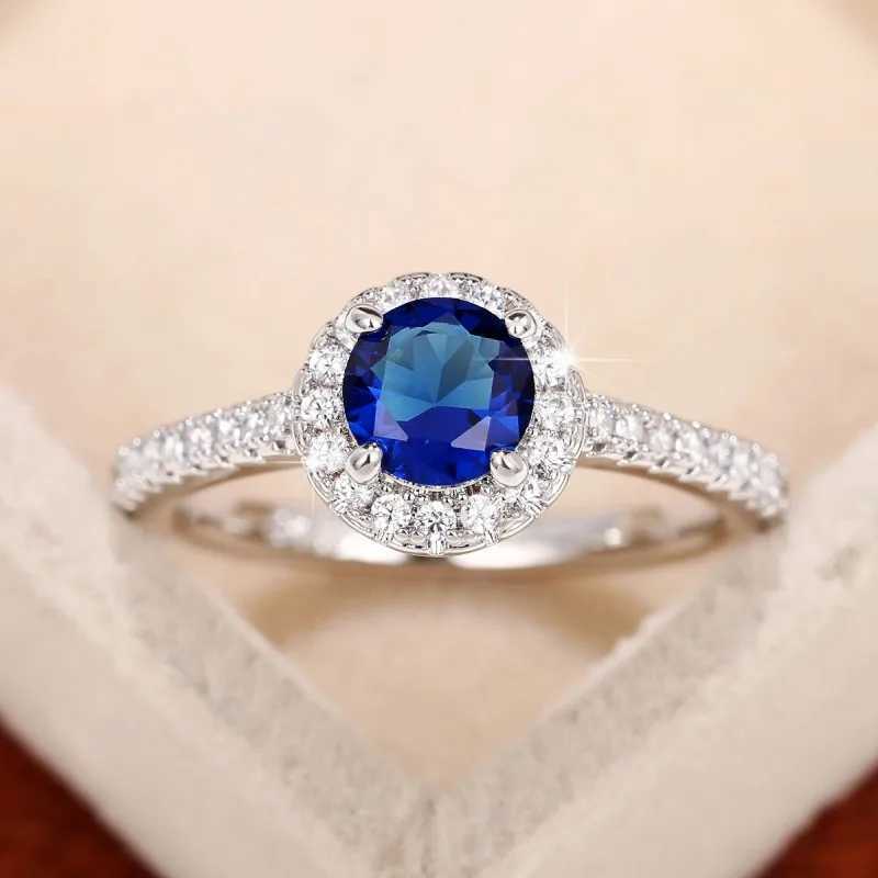 Huitan Simple Classic Womens Wedding Eternal Ring White/Blue/Red Cubic Zirconia Temperature Womens Ring Trend Jewelry W240925