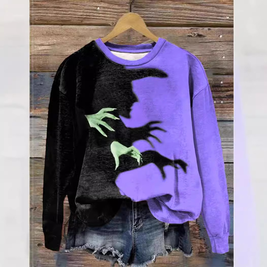 Plus Size Round Neck Halloween Witch 3D Sweatshirt for Women dh5727163