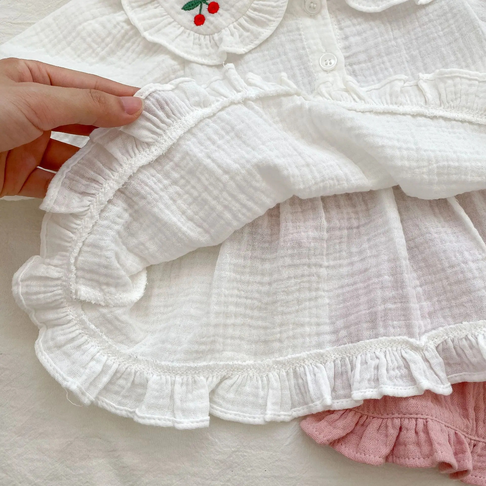 Autumn Spring Baby Girls 2PCS Sleepwear Set Cotton Cherry Loose Top Soft Breathable Pants Preschool 240925