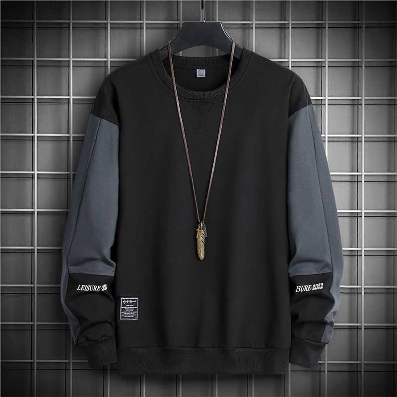 Spring Autumn Round Neck Sweatshirts Contrasting Colors Fashion Spliced Mens Clothing Patch Designs Korean All-match PulloversX240925