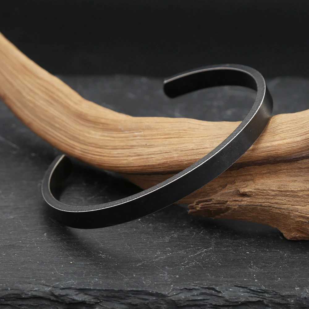 Vintage Black Simple Bracelet For Men Women 316L Stainless Steel Fashion Opening Cuff Bangles Biker Jewelry Gifts DropshippingX240925