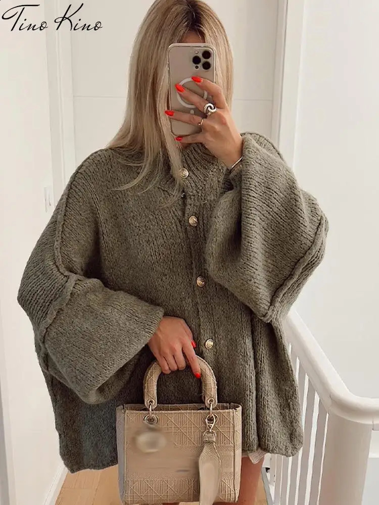 Casual Cardigan Women Sweater Loose Single Breasted Oneck Fashion Sweaters 2024 Autumn Office Female Allmatch Top Coat 240914