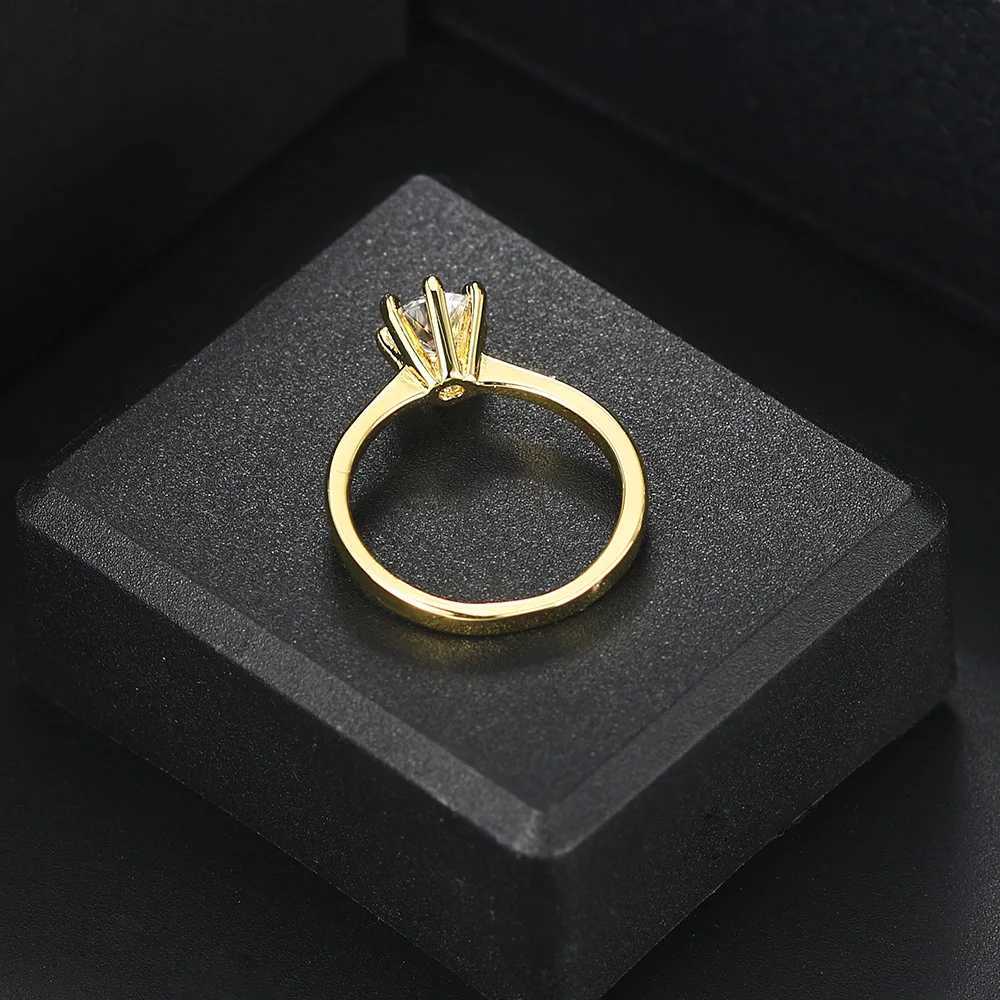 Classic 1-carat Crystal Womens Wedding Ring Zirconia Gold Engagement Anniversary Recommended Wedding Ring Jewelry R174 W240925