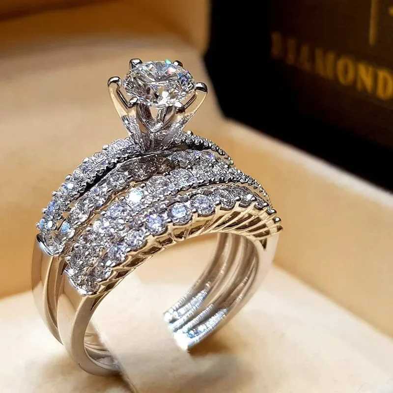 2-piece/set series! Trendy Milangirl white crystal round ring set suitable for girls weddings engagements parties fashionable jewelry W240925