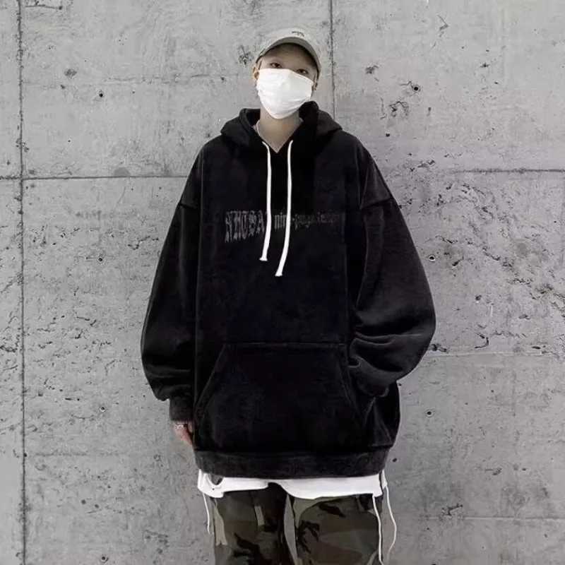 Hiphop Mens Oversized Unisex Thermal Sweatshirts Mens Casual Loose Pullover Hoodie Korean Style Loose Round Neck Fashion TrendX240925