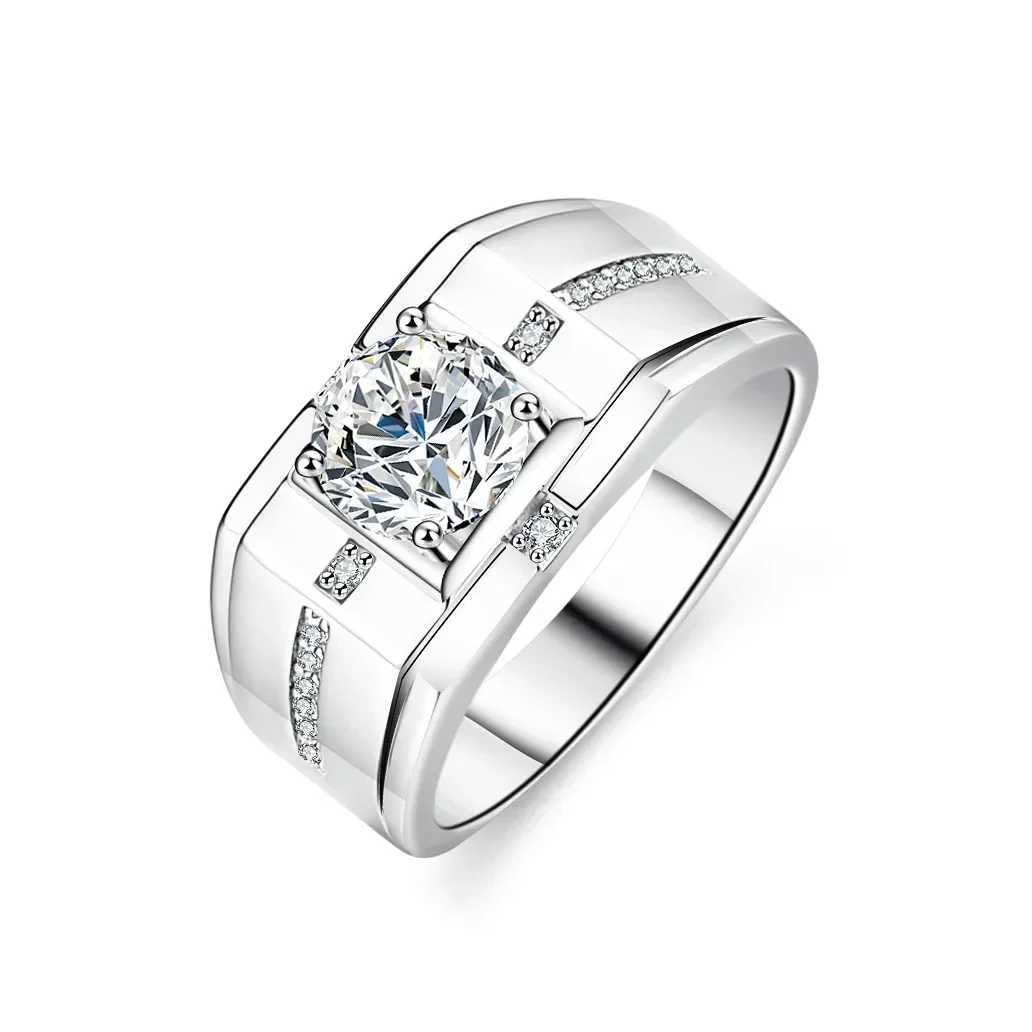Solid 18K white gold ring 1CT Moissanite mens wedding ring stone certified natural diamond ring mens D color VVS1 jewelry W240925