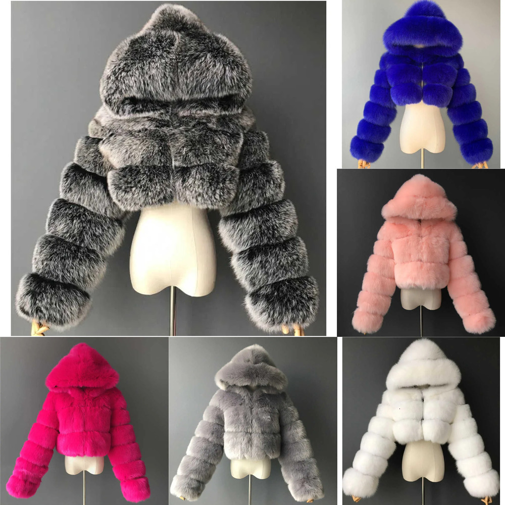 women fur jackets designer short hooded fox coat fashion Imitation fluffy top long sleeve stitching coats real fur coat