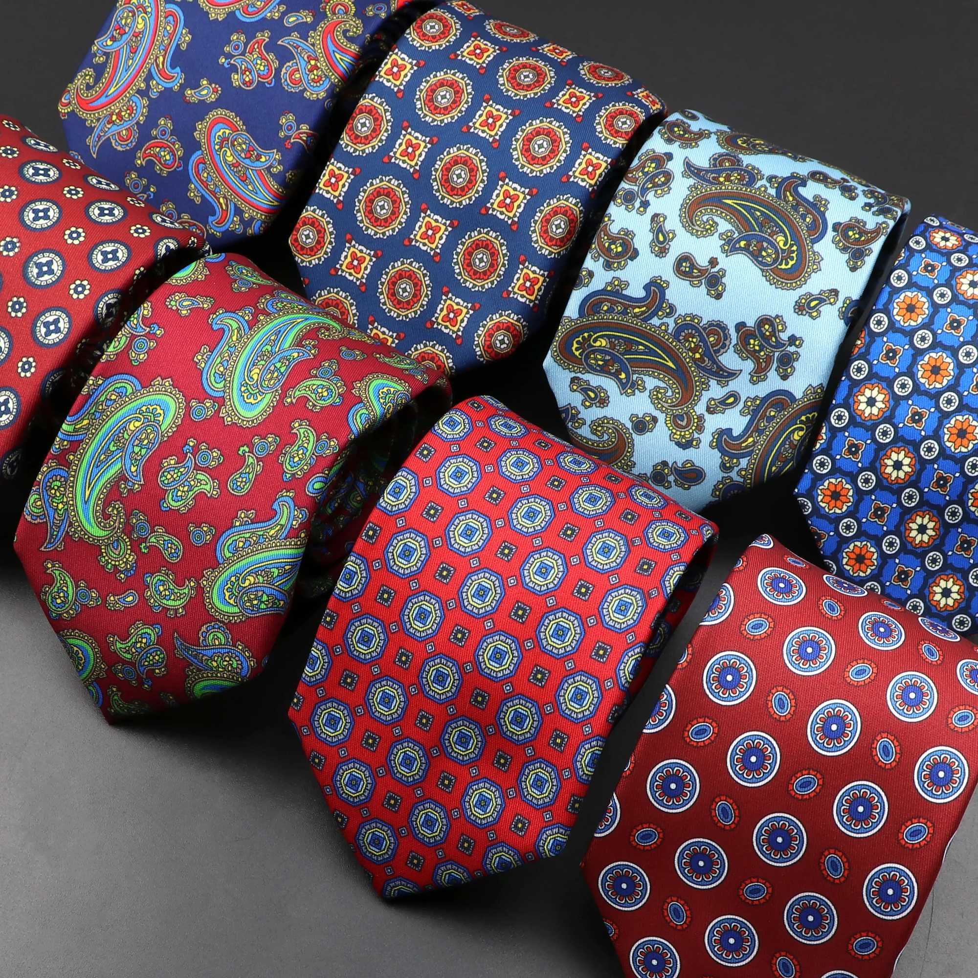 Novelty Bohen Tie Mens Fashion Smooth Round Neck Tie Tight Blue Green Red Paisley Flower Gravata Mens Daily Clothing Gift Y240925