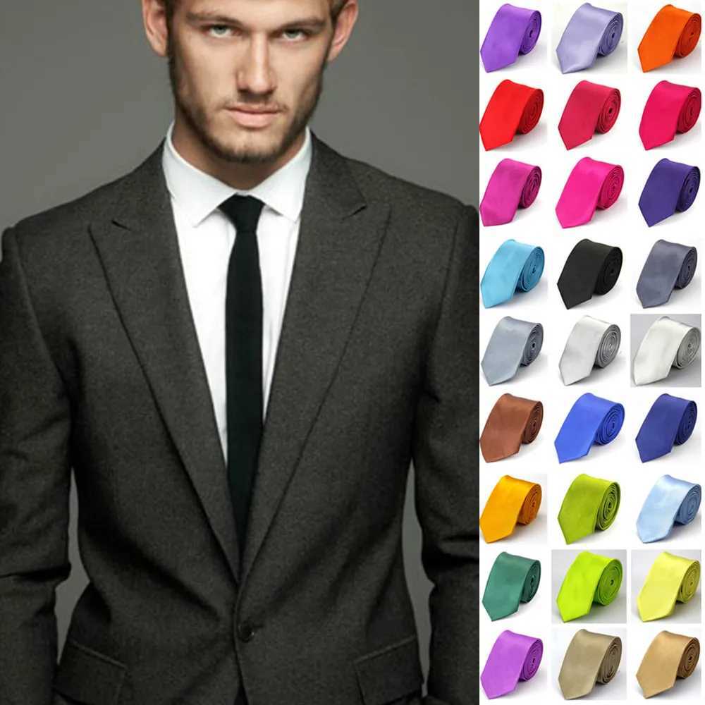 Mens narrow neck tie 5cm 2-inch ultra-thin wedding black and white red brown purple mens ten neck tie Y240925
