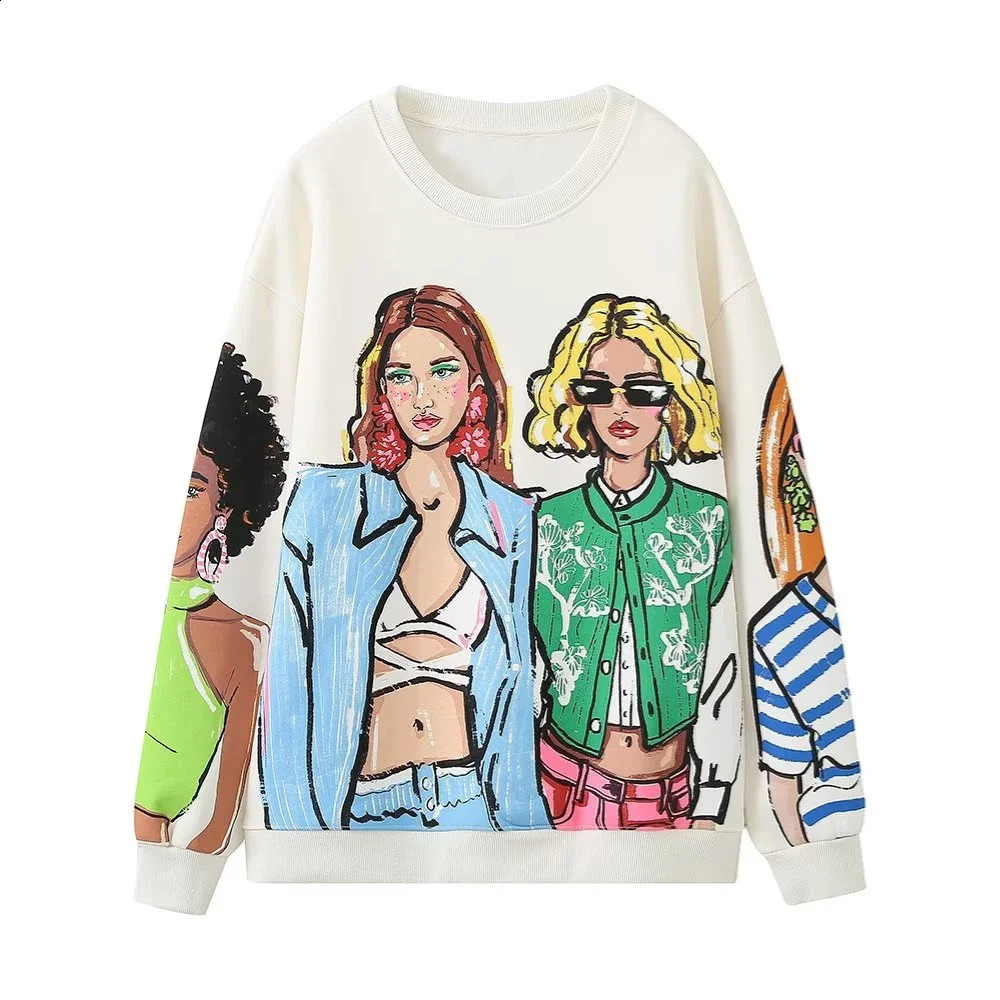 UNIZERA Autumn/Winter Womens Casual Loose Edition Round Neck Long Sleeve Printed Sweater 240925