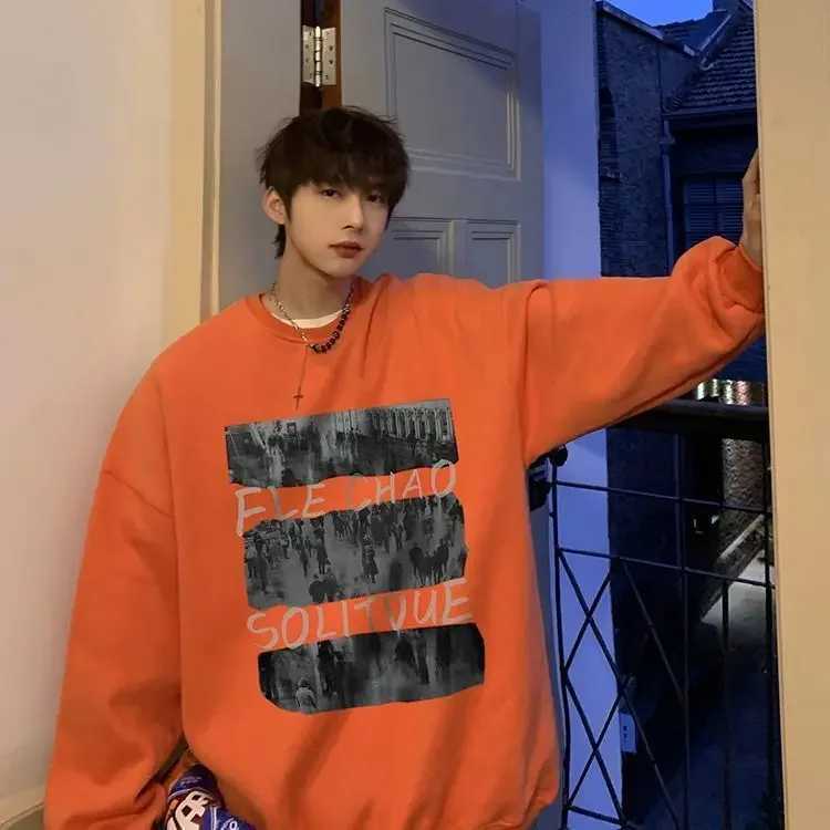 Sweater ins trendy brand men spring and autumn oversize high street jacket autumn loose round neck hoodless ins American styleX240925