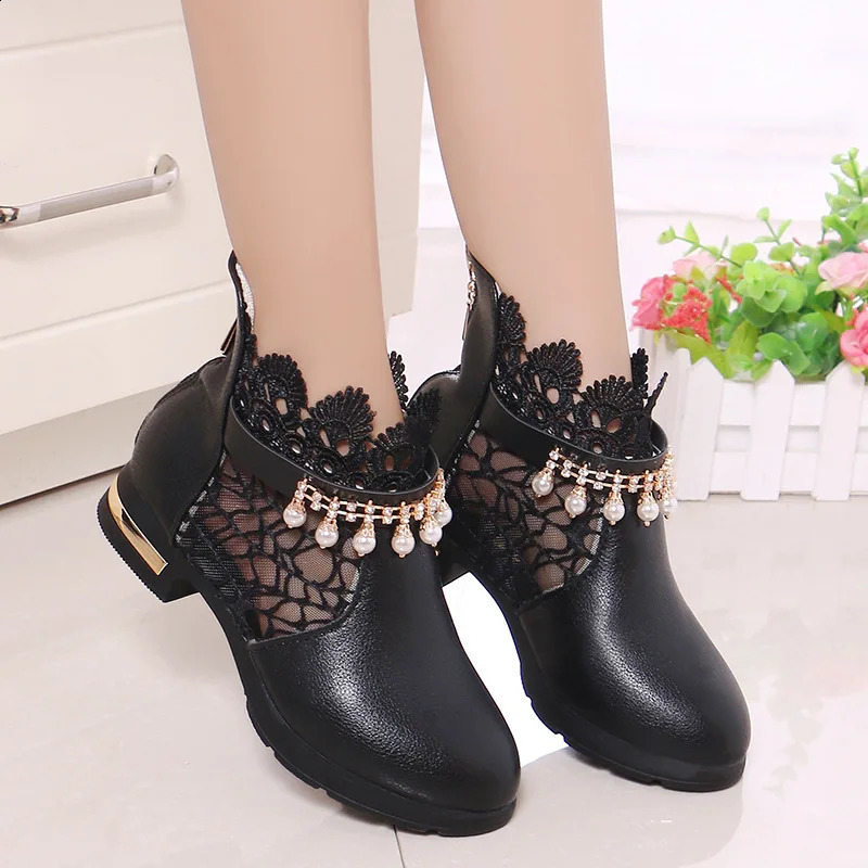 Zapatos Girl Leather Shoe Lace Princess Shoes Fashion Ankle Boot Mesh Performance Shoe Lolita Shoes Kid Shoes Mary Jane 240913