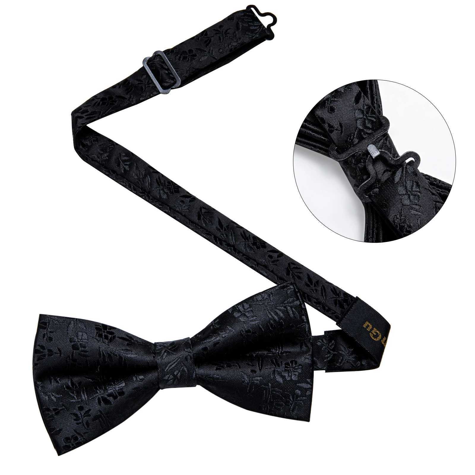 Classic black mens tie 100% silk tie pocket square cufflink set Paisley gold pre tie DiBanGu Y240925