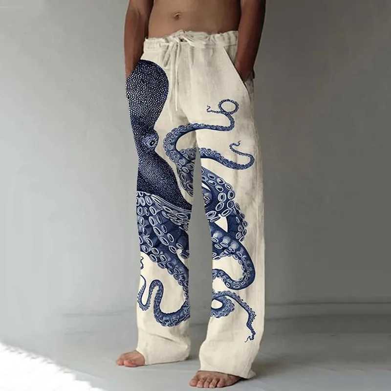 Stylish And Comfortable Everyday Beach Pants Octopus Pattern 3D Printed Casual Plus Size Mens Casual Pants Summer M240924