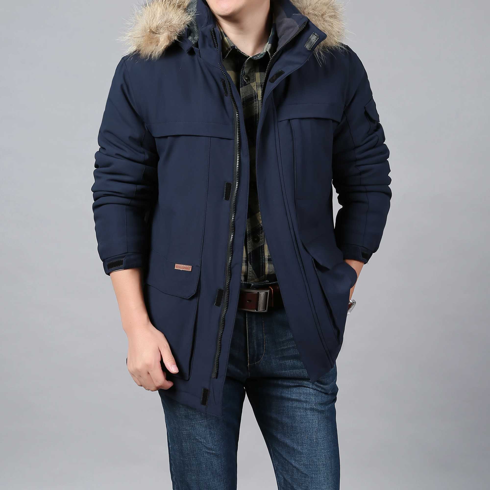 Mens winter jacket with wool lining windproof solid color outdoor park jacket hooded windproof military thick warm jacket Y240925