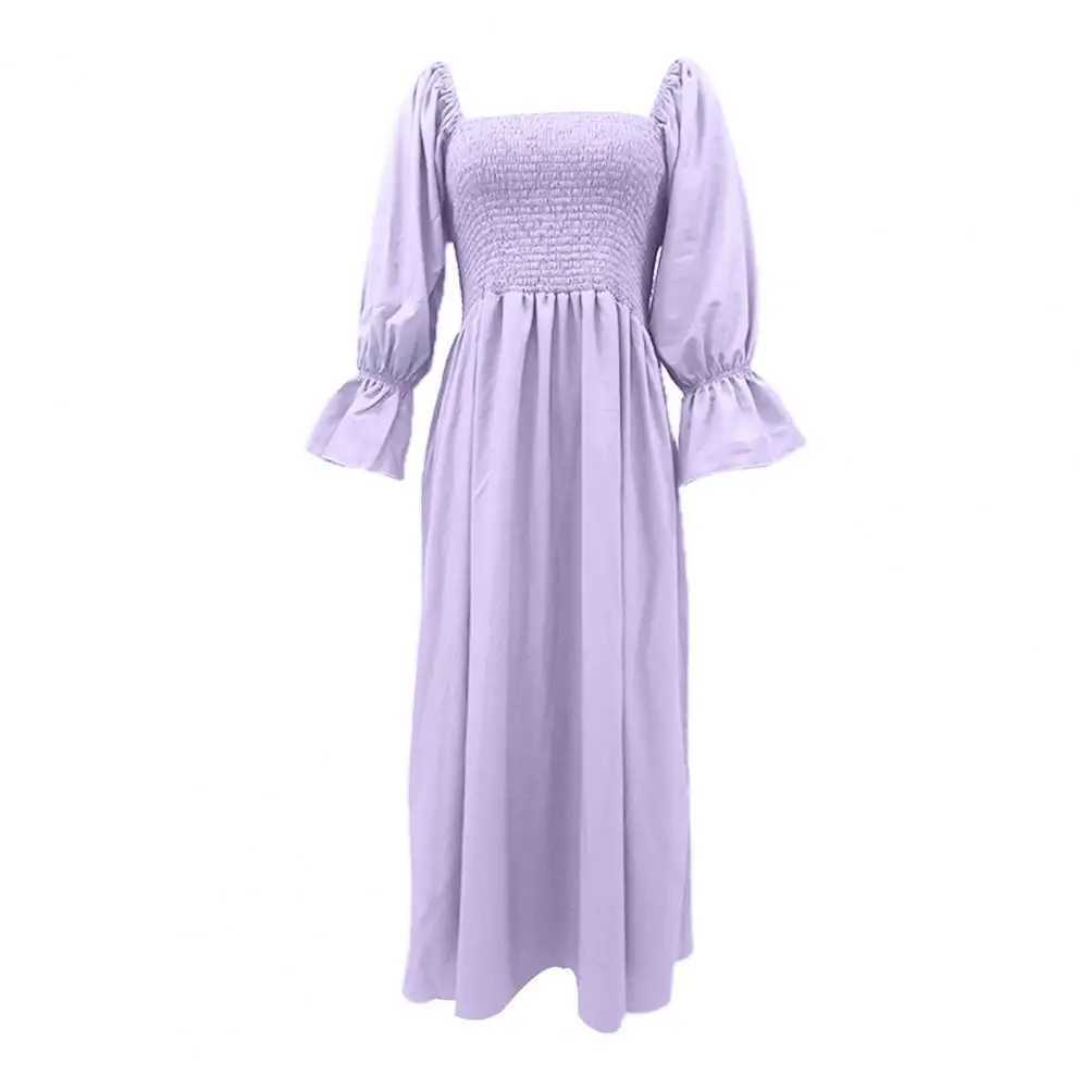 Casual Women Dress Elastic Chest Wrap Lantern Long Sleeve Sweet Dress Square Collar Off Shoulder Summer Midi Dress Streetwear M240924