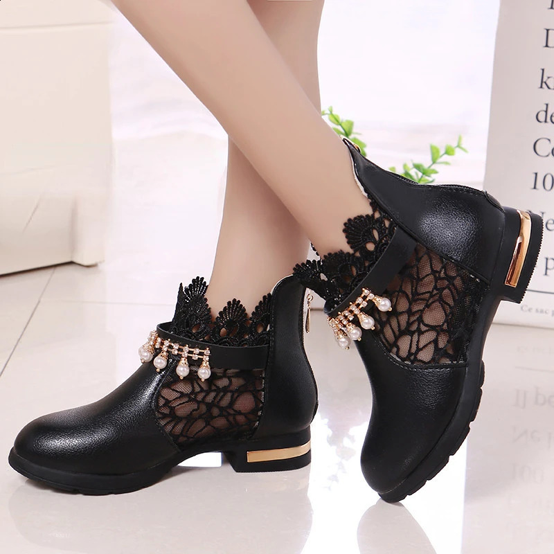 Zapatos Girl Leather Shoe Lace Princess Shoes Fashion Ankle Boot Mesh Performance Shoe Lolita Shoes Kid Shoes Mary Jane 240913