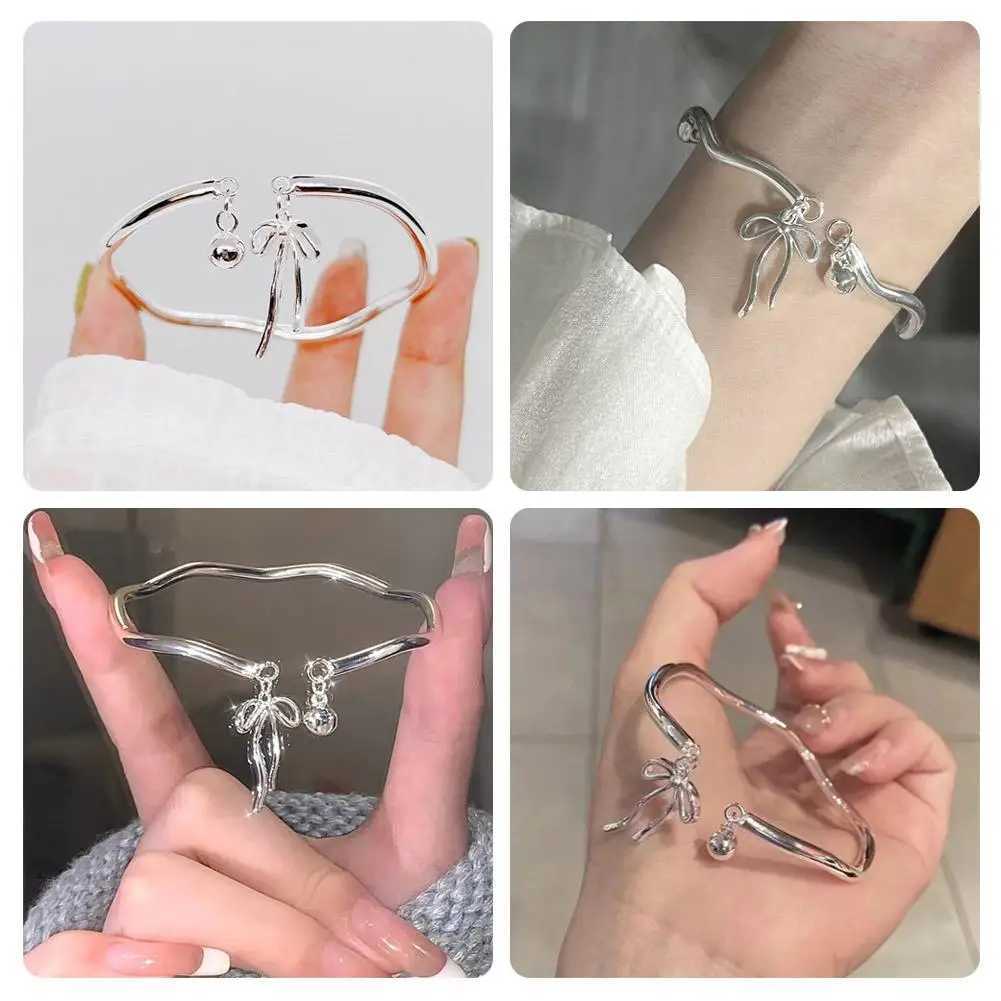 Silver Bow Knot Bell Bracelet Adjustable Open Bracelet Gift Jewelry Temperament Exquisite Romantic Simple B1U0X240925