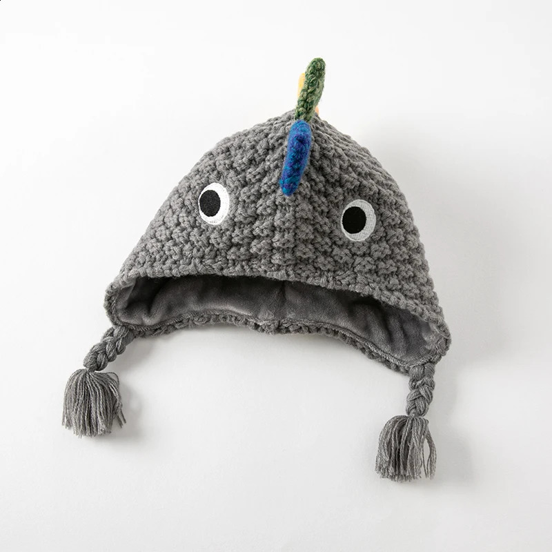 Dave Bella Baby Winter Hat Cute Boys and Girls Warm Dinosaur Knitted Childrens Earrings Toddler DB4224506 240925