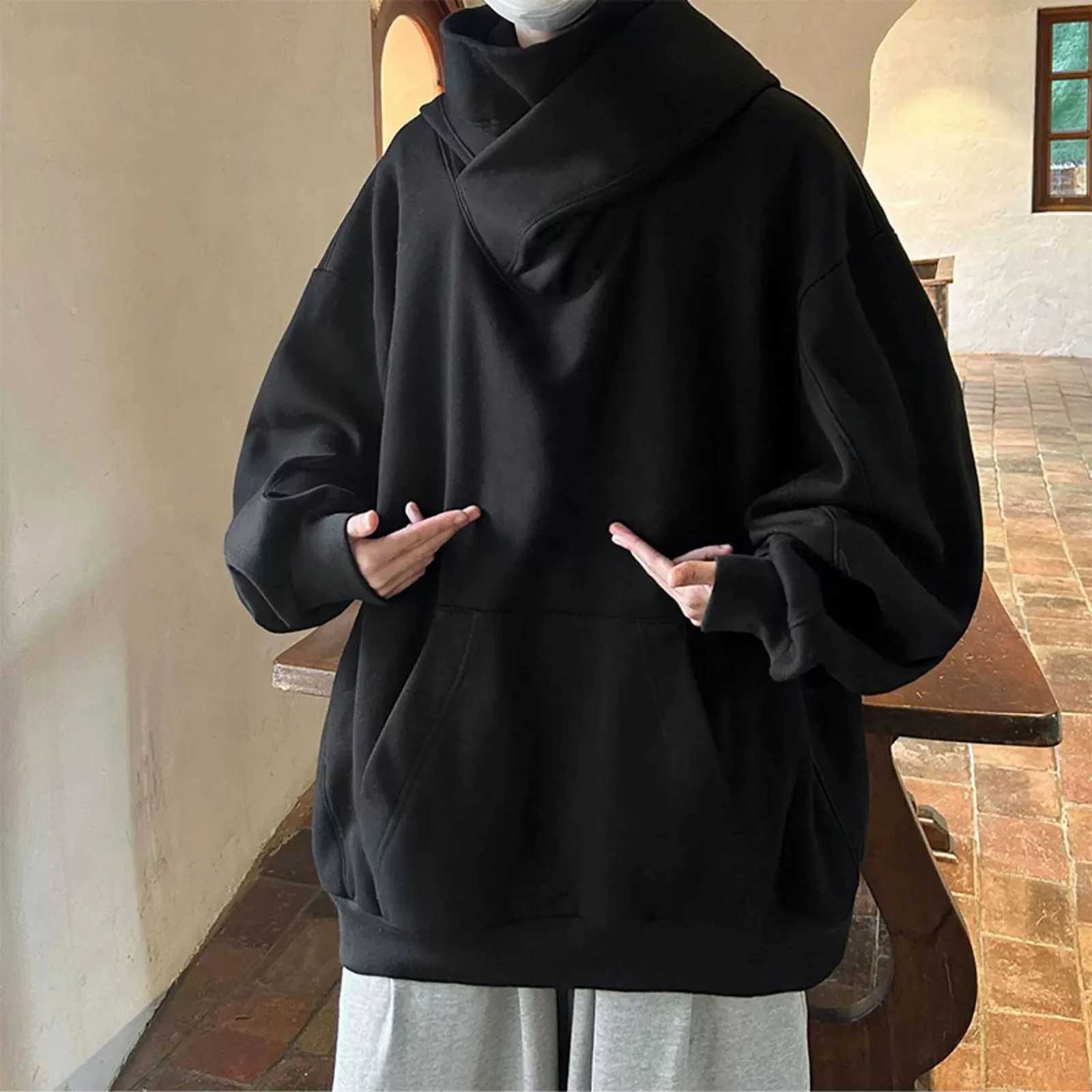 Long Sleeve Ninja Hoodie Mens Pullover Hoodies Loose Harajuku Hooded High Neck Sweatshirt Hip Hop Mens Streetwear ClothesX240925