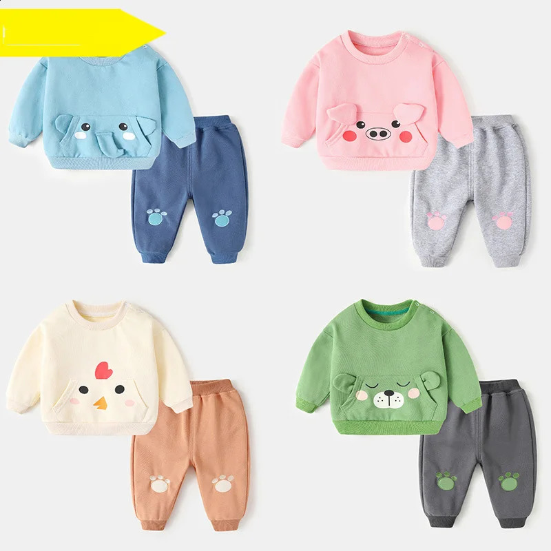 Ins Autumn Baby Girls 2PCS Clothing Set Cotton 3D Cartoon Pocket Childrens Sportswear Patch Jogging Pants 13Y 240925