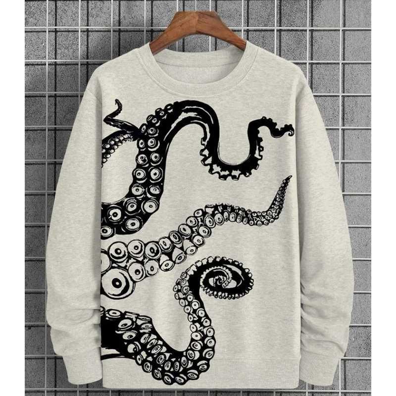 3D Printing Tentacle Hoodie For Men Marine Animal Pattern Sweatshirt Autumn Long Sleeve Round Neck Pullover Street Loose HoodiesX240925