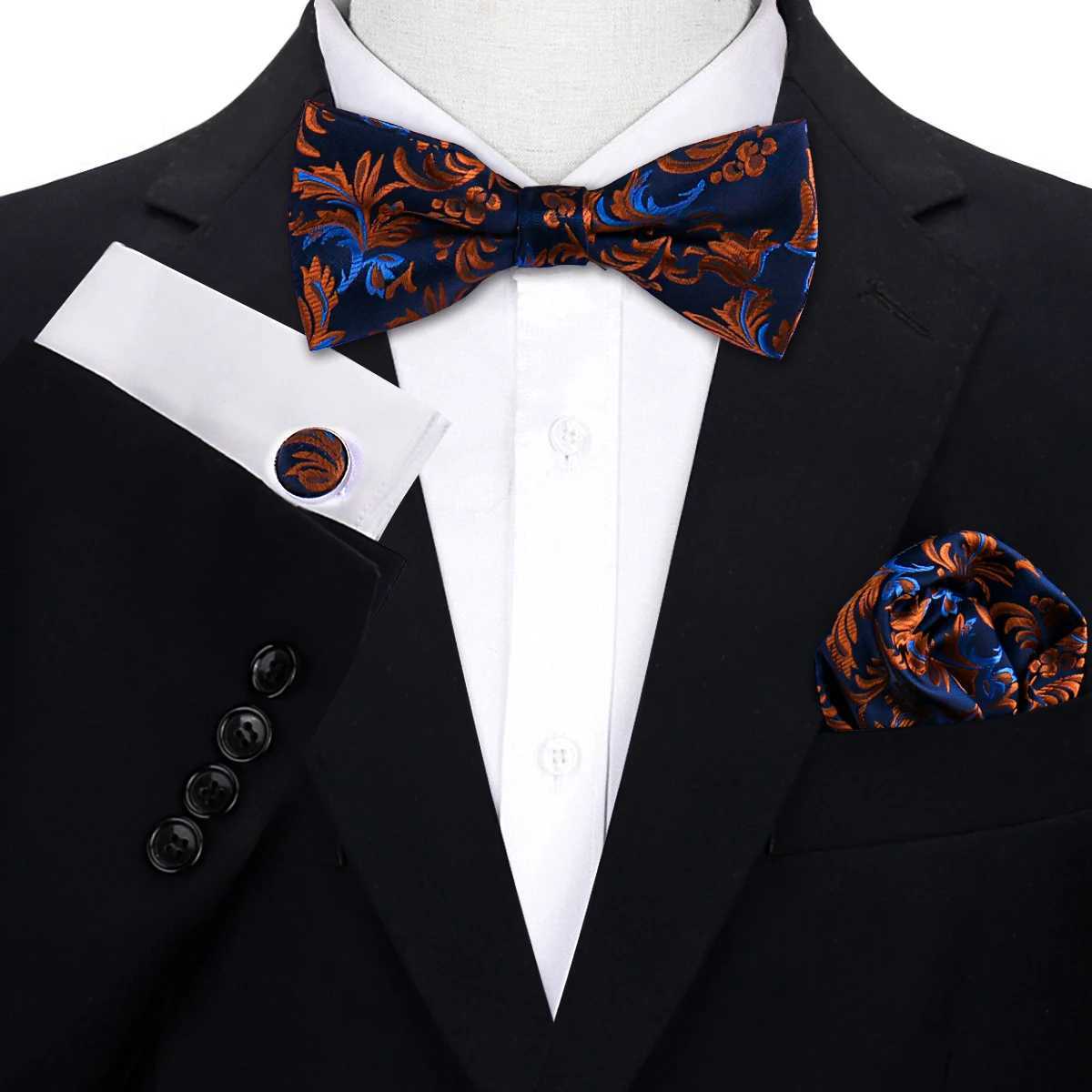 3-piece collar tie mens cufflink set suitable for business weddings Paisley pocket square tie mens Y240925