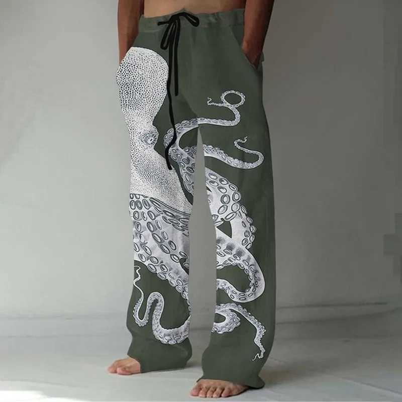 Stylish And Comfortable Everyday Beach Pants Octopus Pattern 3D Printed Casual Plus Size Mens Casual Pants Summer M240924