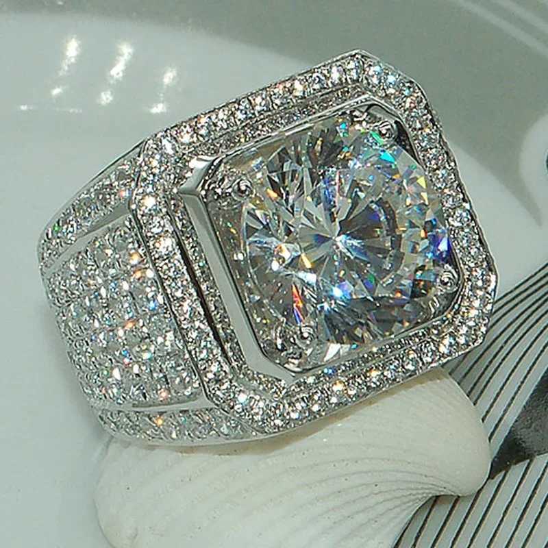 Milangirl Big Hip Hop Rhinestone Mens Out Bling Square Ring Pave Set CZ Wedding Engagement Ring Top Quality W240925
