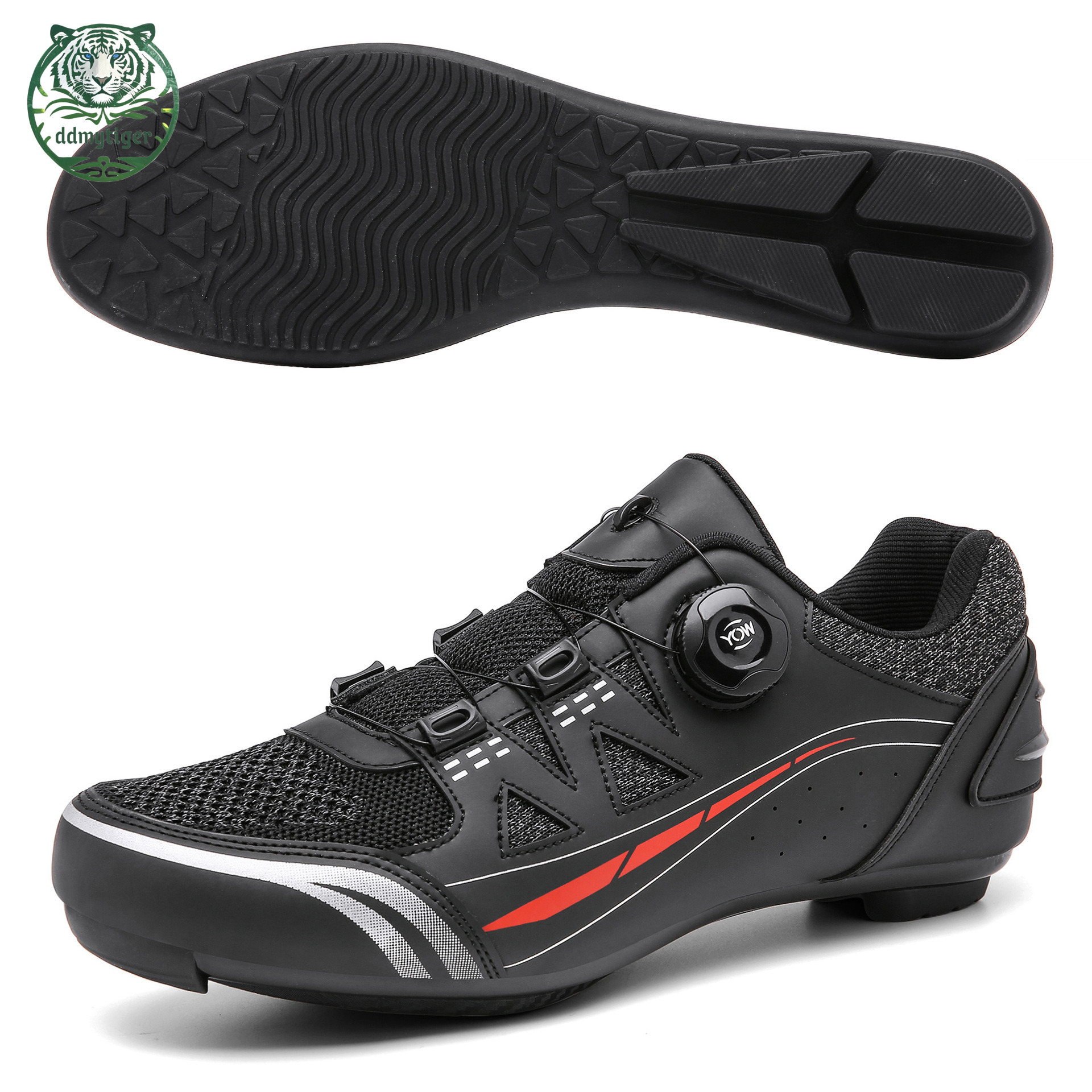 ddmytiger New Road Self locking with Hard Sole Mountain Shoes, Power Assisted Bike Locking Shoes for Men's Cycling black A ddmythur