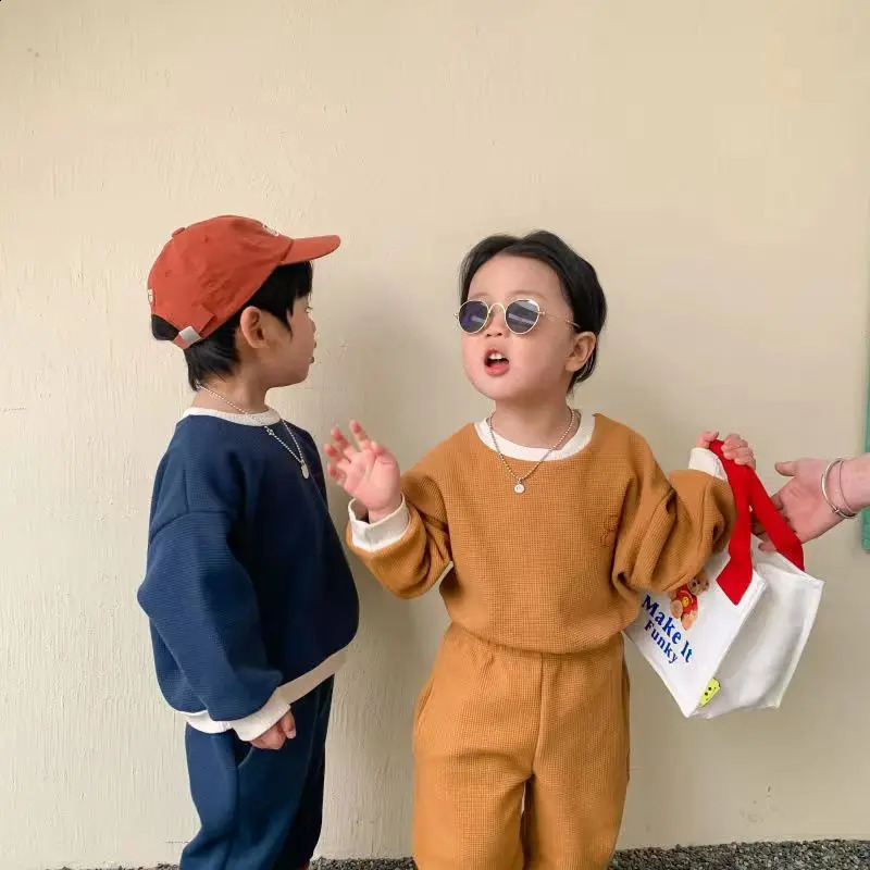 boys round neck set girls solid color cute spring and summer childrens fashion casual twopiece 12M6 years old 240925
