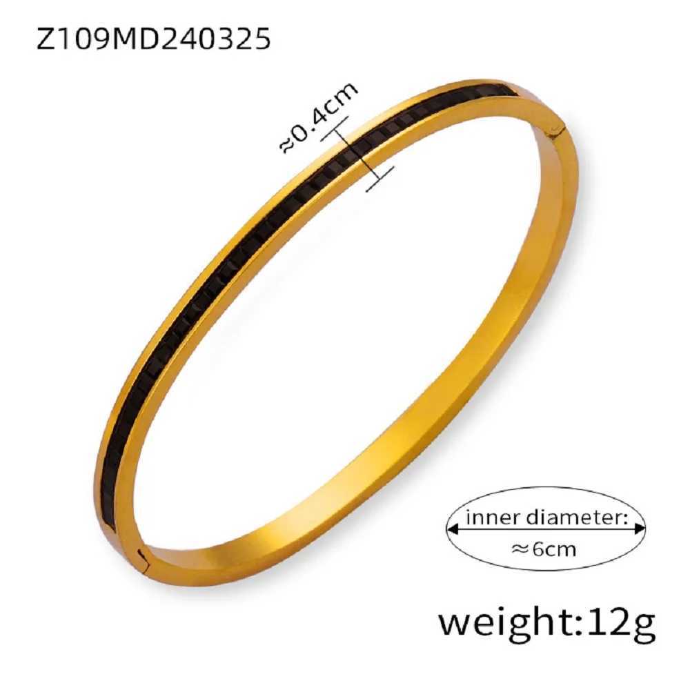 Waterproof Luxury Green Black White Cubic Zirconia Bangles Stainless Steel Open Bracelet Bangle 18k Plated Fashion Jewelry WomenX240925
