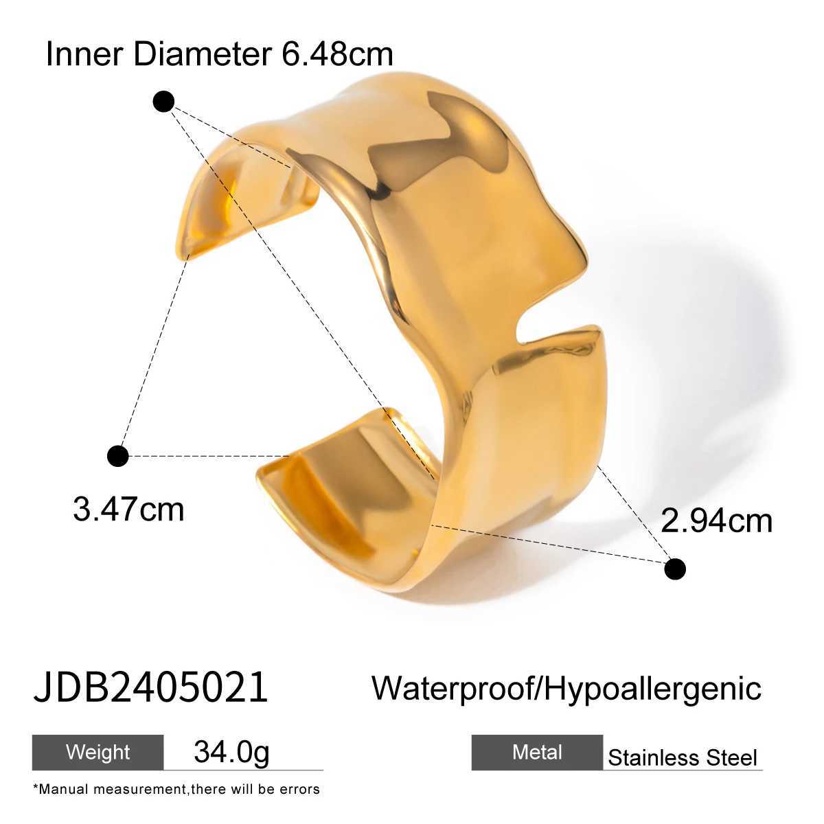 Uworld Waterproof 18K Gold Color Stainless Steel Irregular Geometric Open Cuff Bracelet Bangle Personalized Metal Texture JewelrX240925