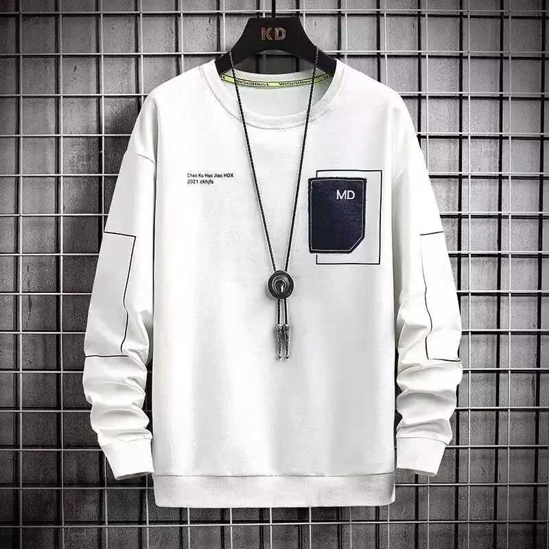 Fashionable Color Block Inner Base Layer Mens Round Neck Sweatshirt New Style Korean Trendy Casual Loose Fit Autumn WinterX240925