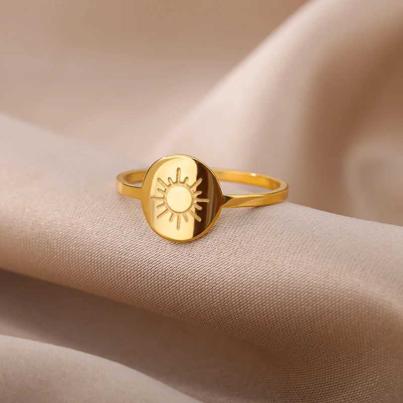 Stainless steel sun ring womens retro gold wedding couple ring womens jewelry gift anillos accesorios mujer W240925