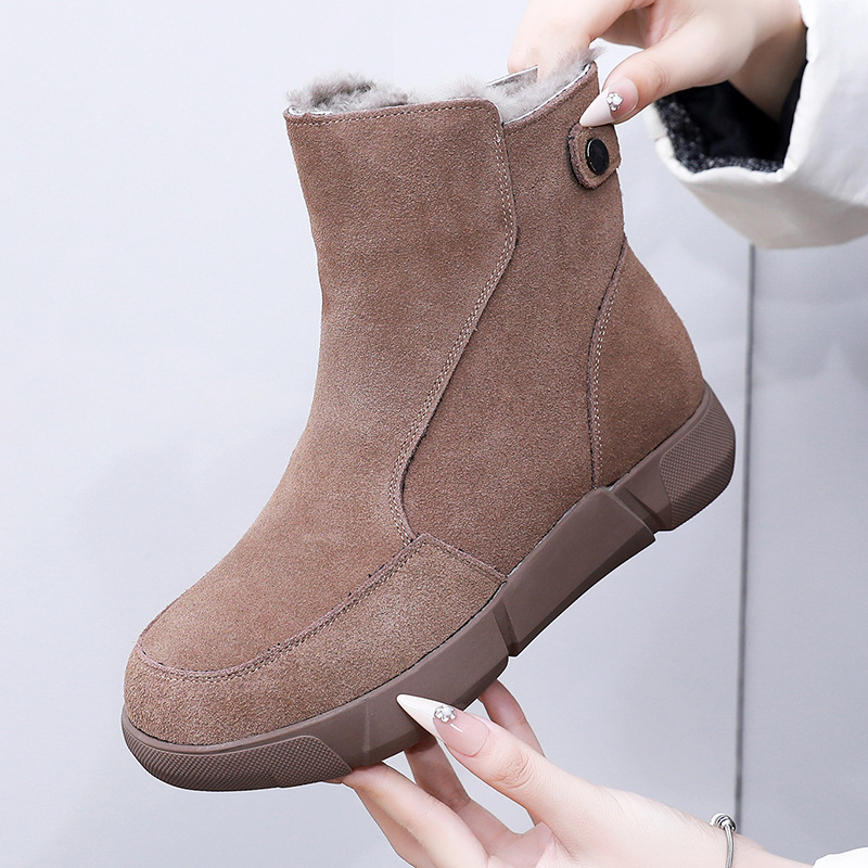 Genuine snow women's frosted leather 24 winter new style with plush and thick short large size anti slip soft soled cotton boots