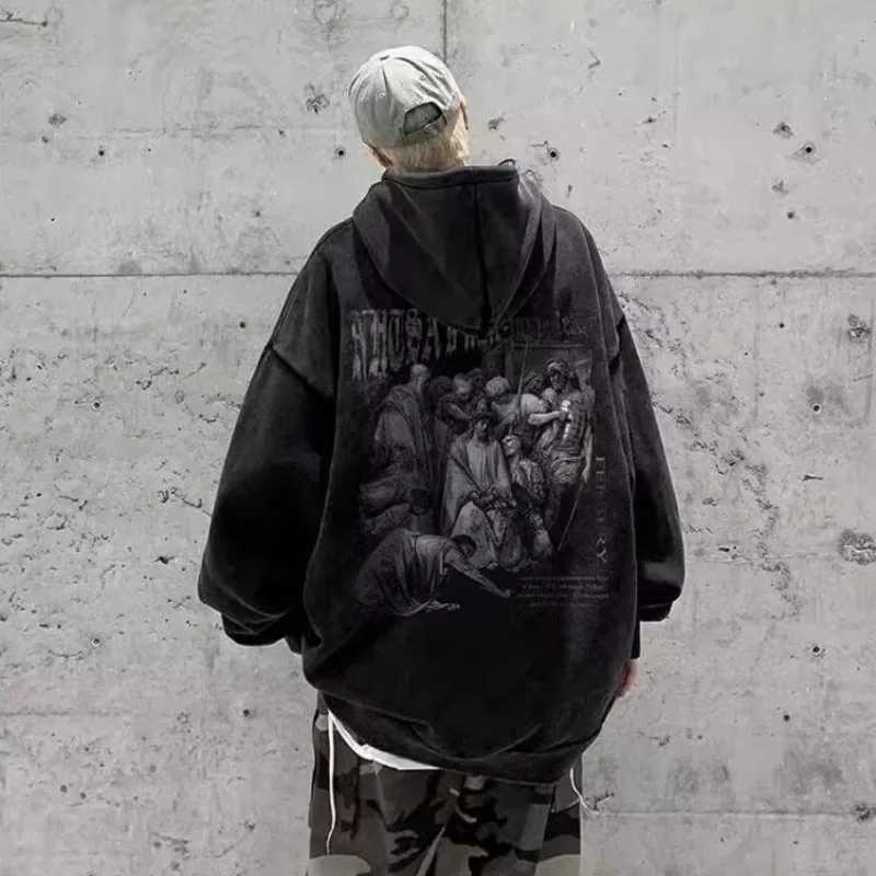 Hiphop Mens Oversized Unisex Thermal Sweatshirts Mens Casual Loose Pullover Hoodie Korean Style Loose Round Neck Fashion TrendX240925