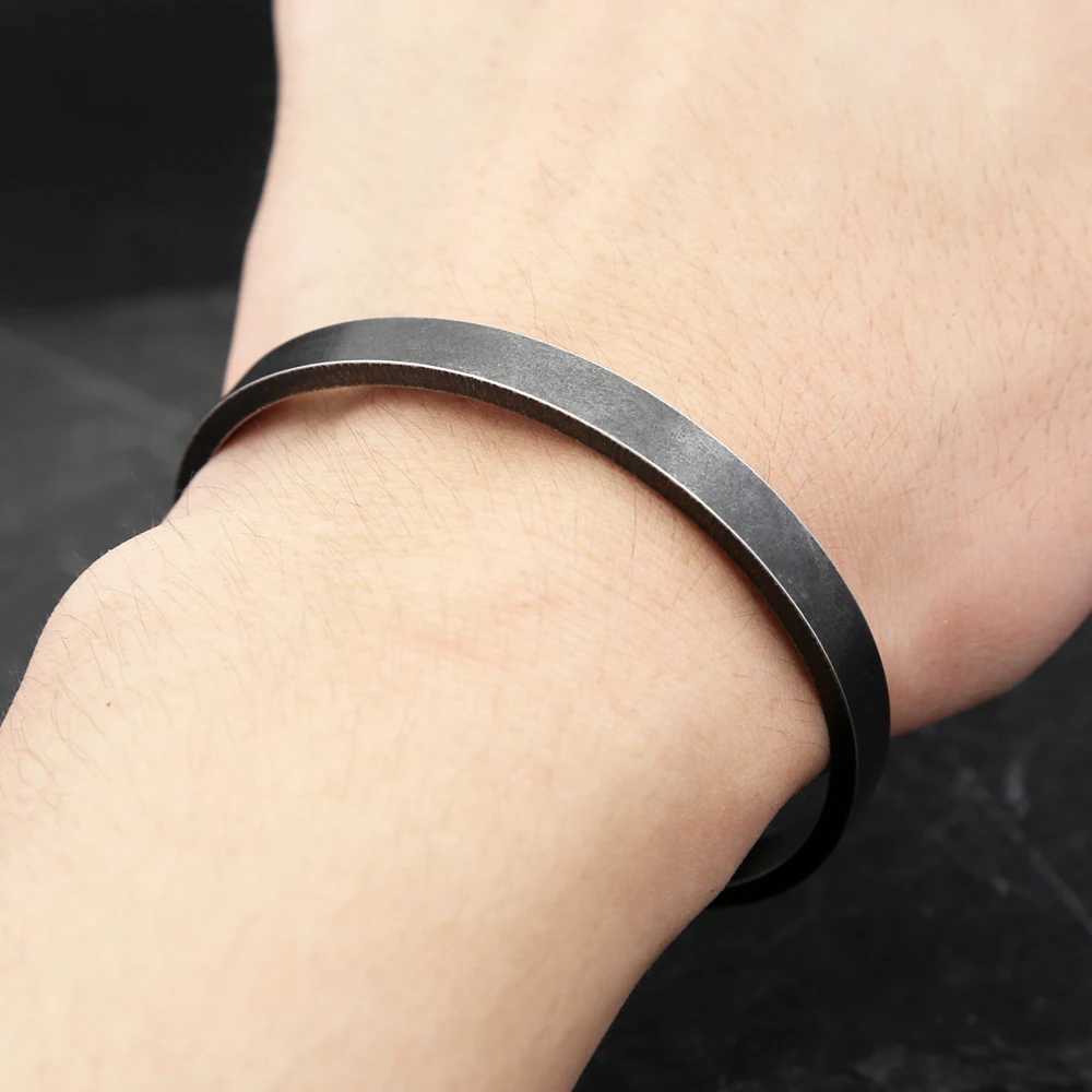 Vintage Black Simple Bracelet For Men Women 316L Stainless Steel Fashion Opening Cuff Bangles Biker Jewelry Gifts DropshippingX240925