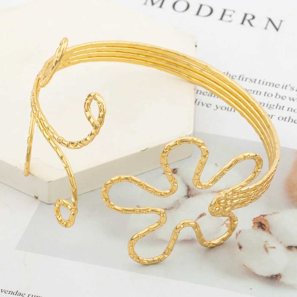 Bohemia Large Bangle Armlet Jewelry Set for Ladies 18k Gold Color Cuff Armband Copper Adjustable Armlets Jewelry AccessoriesX240925