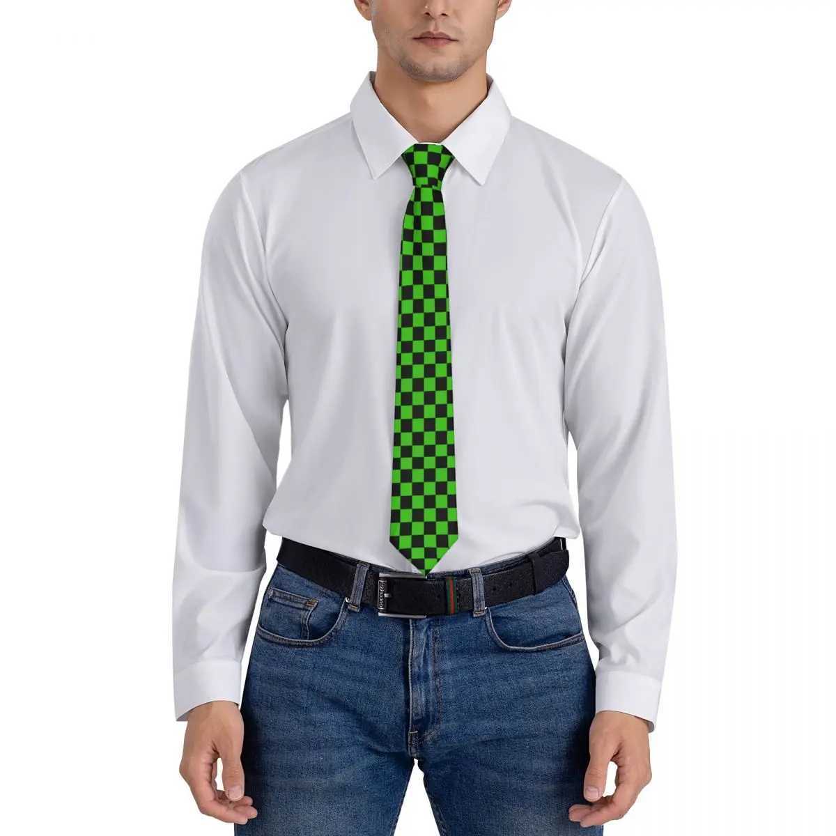 Customized checkered pattern collar mens suit tie green and black checkered board for Thanksgiving Y240925