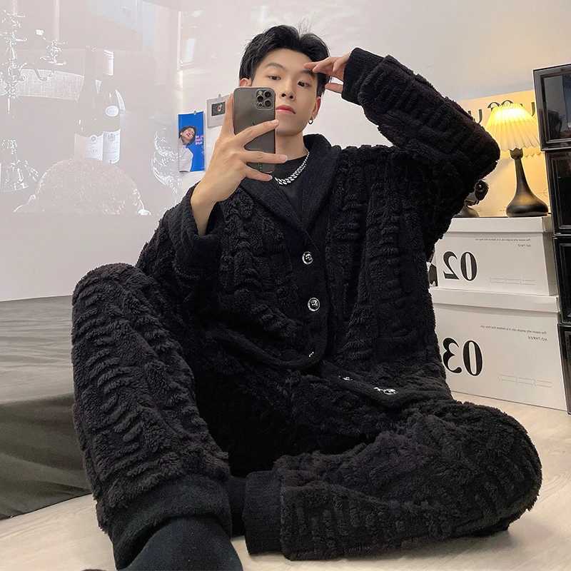 Newest Mens Winter Thicken Warm Flannel Pajamas Sets Male Long Slve Plus Size Pajamas Slpwear Homewear Casual M240925