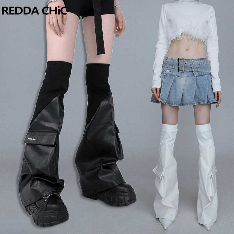 Other Fashion Accessories REDDACHiC Function Pockets Black White Women Leg Warmers Leather Knit Stitch Boots Cover Thighlong Socks Goth Grunge Y2k Ga 