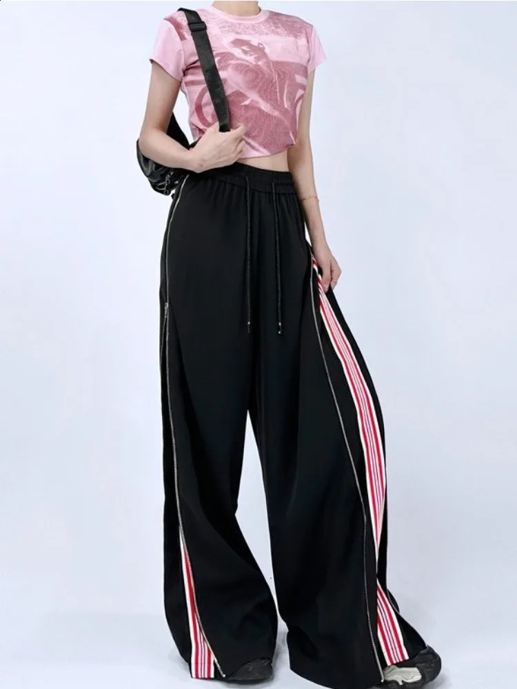 HOUZHOU Y2K Retro Luggage Striped Sports Pants Womens Oversized Jogger Korean Fashion Sports Pants Harajuku Street Clothing Trousers 240925