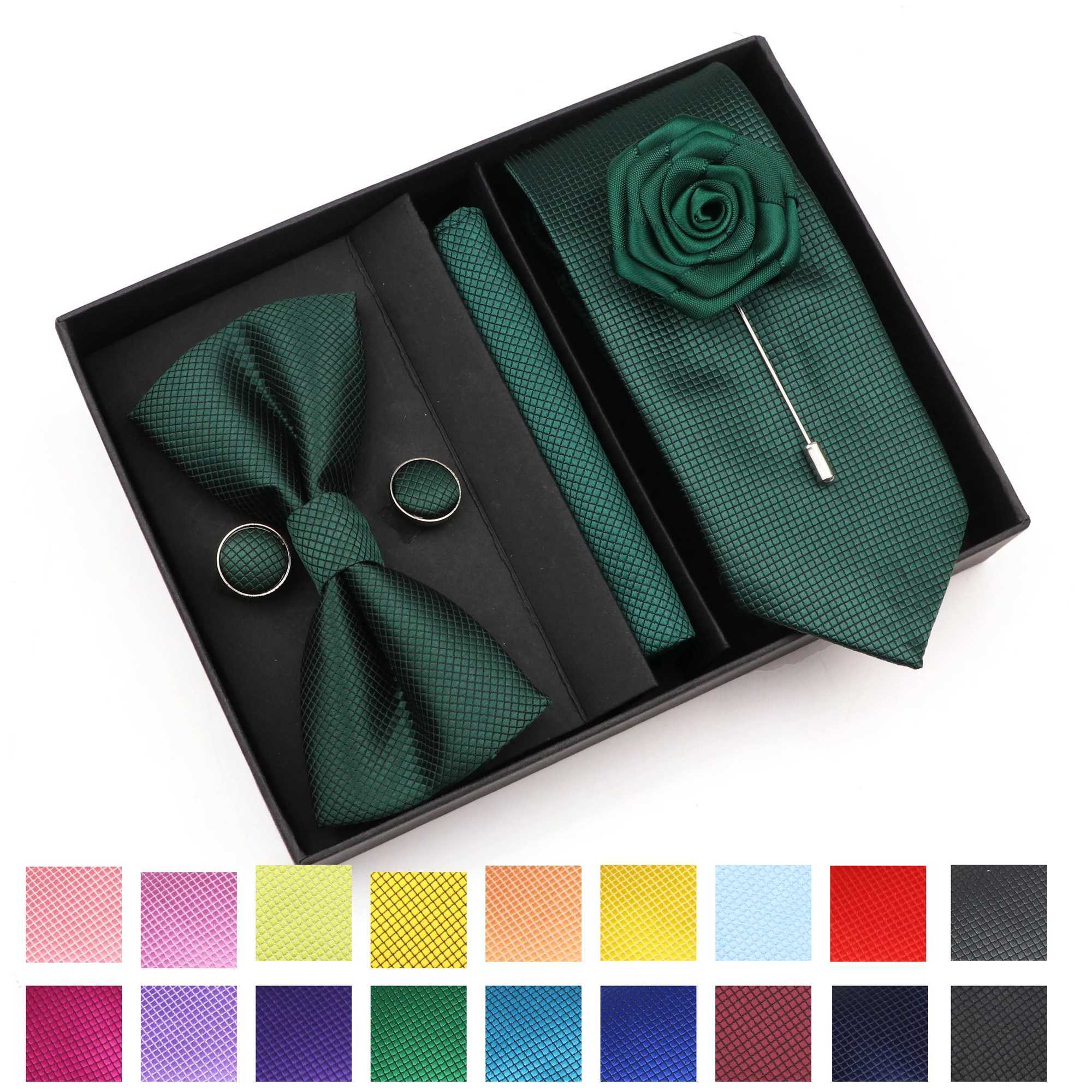 Great Quality Birthday Gift Tie Hanky Cufflink Set With Box Slim Plaid Necktie For Men Formal Clothing hbre Gift for Boyfriend Y240925