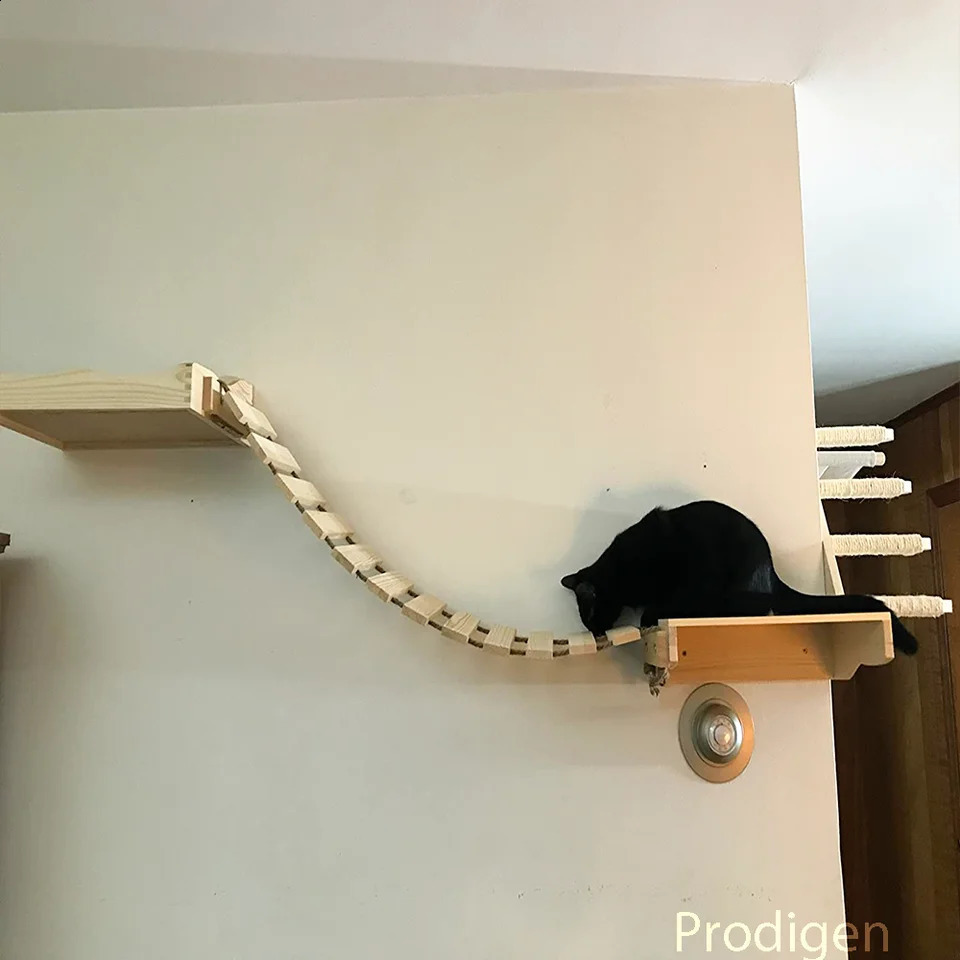 Wall mounted wooden cat house furniture scraper frame climbing ladder Perch cat bridge and jumping platform used for cats to play 240919