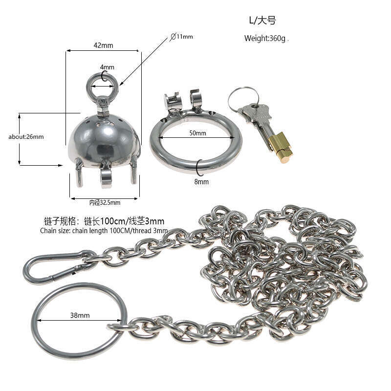 Stainless steel chastity lock pot lid CB cage with drawstring chain, couple's gaming tool, adult product