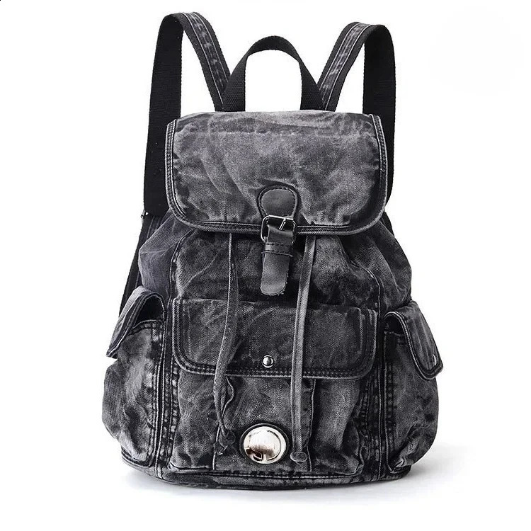 Ship from US Fashion Casual Denim Women Backpack Large Capacity Jean Bag Teenage Girls School Shoulder Female Backpack 250228FBB