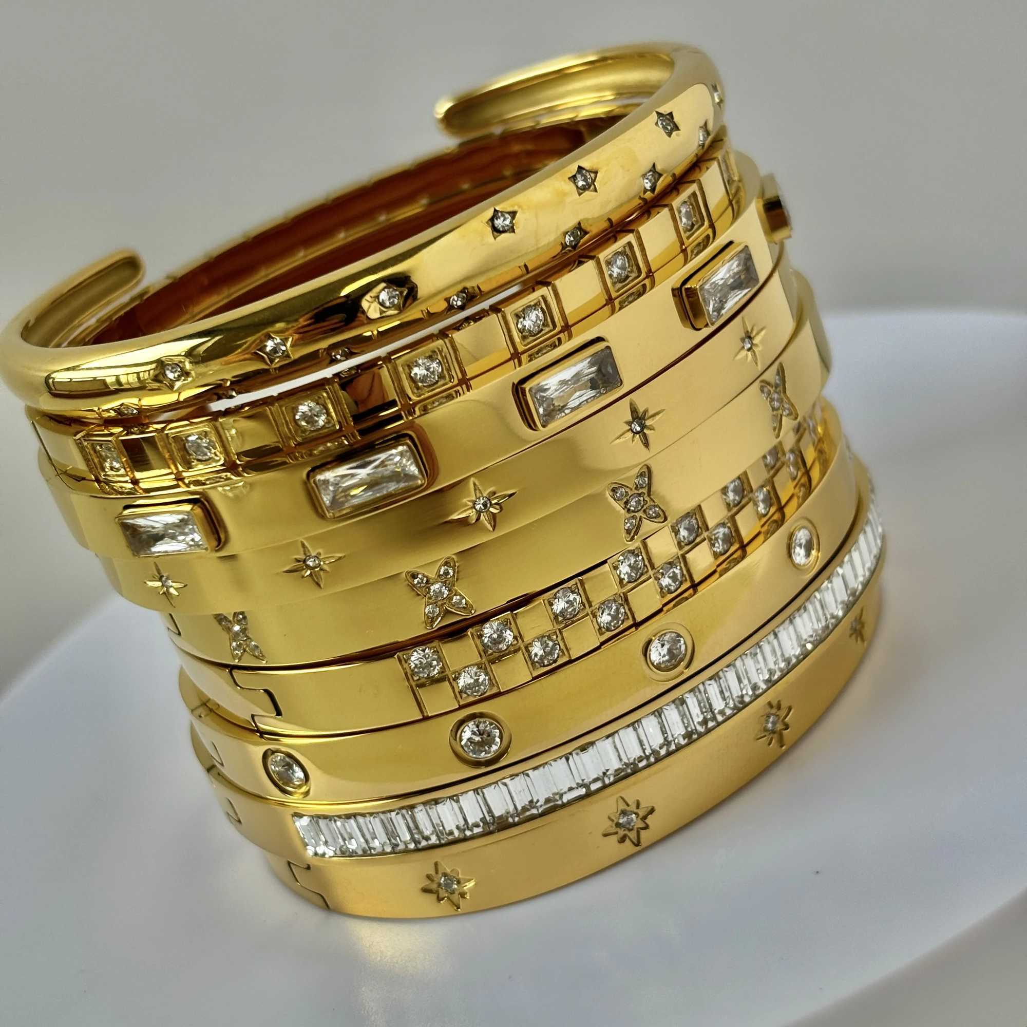 Waterproof Luxury Colorful Cubic Zirconia Bangles Stainless Steel Open Bracelet Bangle 18k Plated Fashion Jewelry WomenX240925