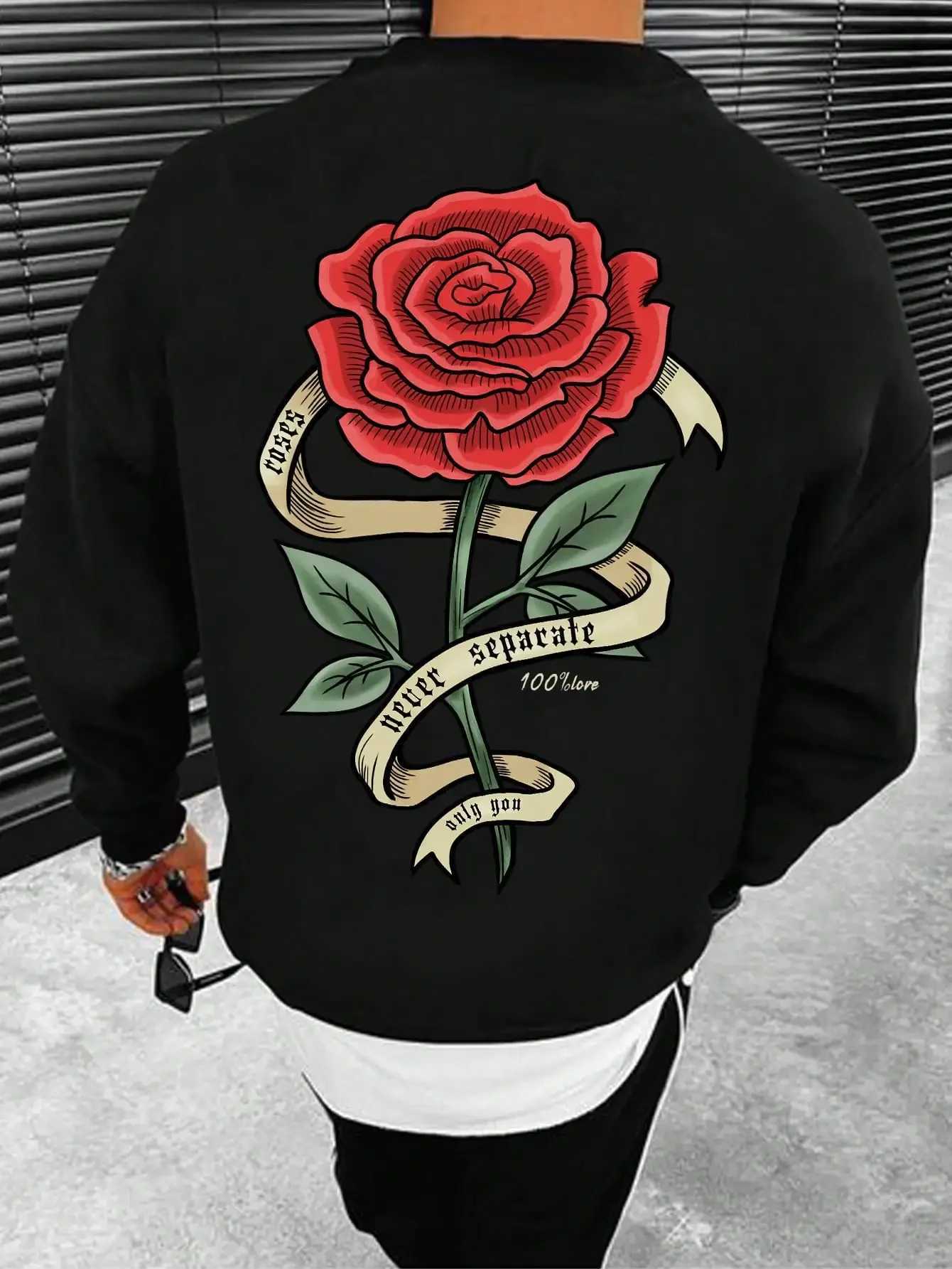 Summer Fashion Heavyweight Retro Rose Mens 100% Cotton Printed Round Neck High Quality Leisure Fitness Street SportsX240925