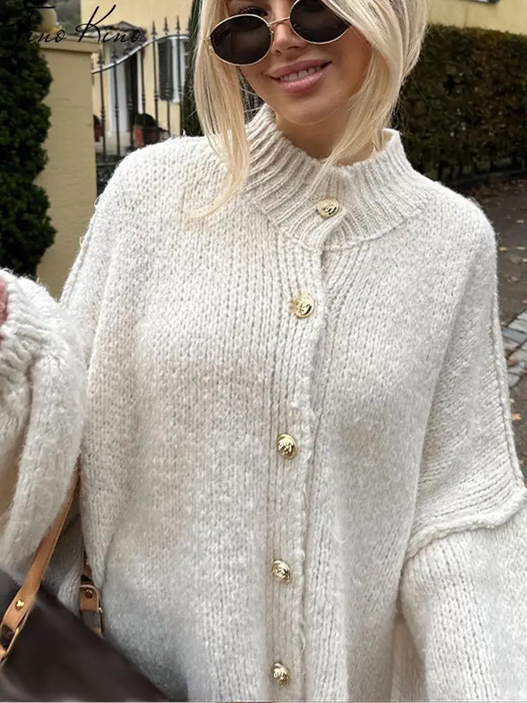 Casual Cardigan Women Sweater Loose Single Breasted Oneck Fashion Sweaters 2024 Autumn Office Female Allmatch Top Coat 240914